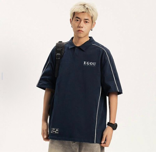 EGOU 学院风简约品牌字母logo印花百搭翻领短袖polo衫 男女同款