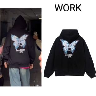 陈奕恒同款/美式潮流蝴蝶印花重磅卫衣春秋冬男女款连帽卫衣外套