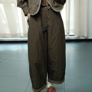 秋冬新日韩休闲100%长绒棉宽松显瘦松紧腰纯色夹棉保暖阔腿哈伦裤