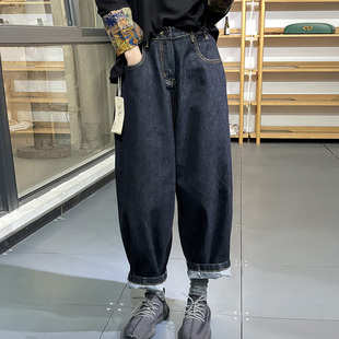 灯笼裤 古与色秋季 松紧腰宽松显瘦休闲牛仔裤 港味褶皱老爹裤 女 韩版