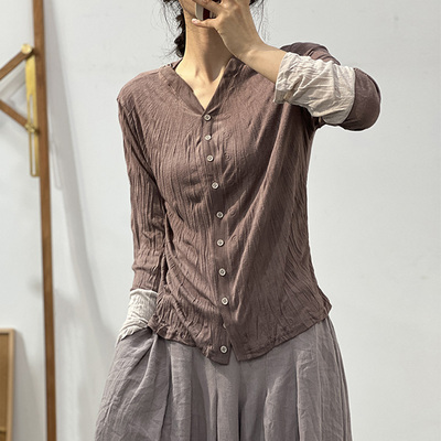 长袖文艺拼色纯棉女T恤修身上衣