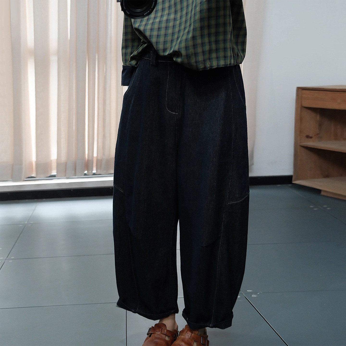 古与色秋季韩版港风拼接宽松休闲长裤百搭高腰牛仔棉口袋阔腿裤女,女装/女士精品,休闲裤,淘宝优惠券,粉丝福利购,淘宝优惠卷