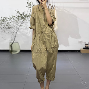 工装 短袖 宽松腰显瘦休闲长裤 古与色夏季 纯棉连体裤 时尚 垮裤 女 韩版