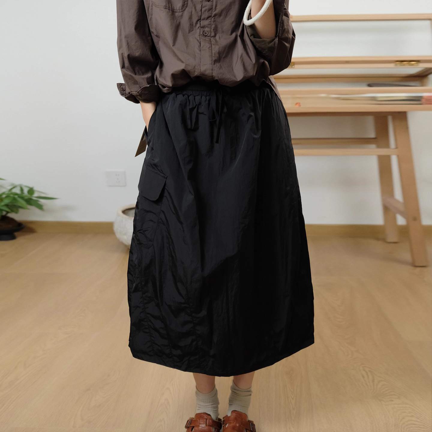 韩版高腰宽松中长裙夹棉半身裙冬