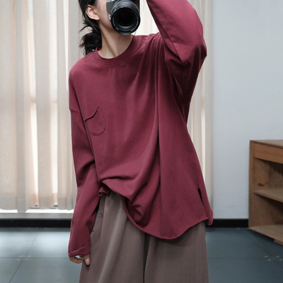 宽松大码长袖纯棉打底T恤女上衣