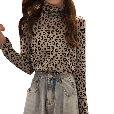 长袖t恤衣服洋气内搭高领豹纹