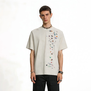 男女 高街短袖 大黄怪重磅纯棉卡通设计图案印花短袖 t恤女夏美式