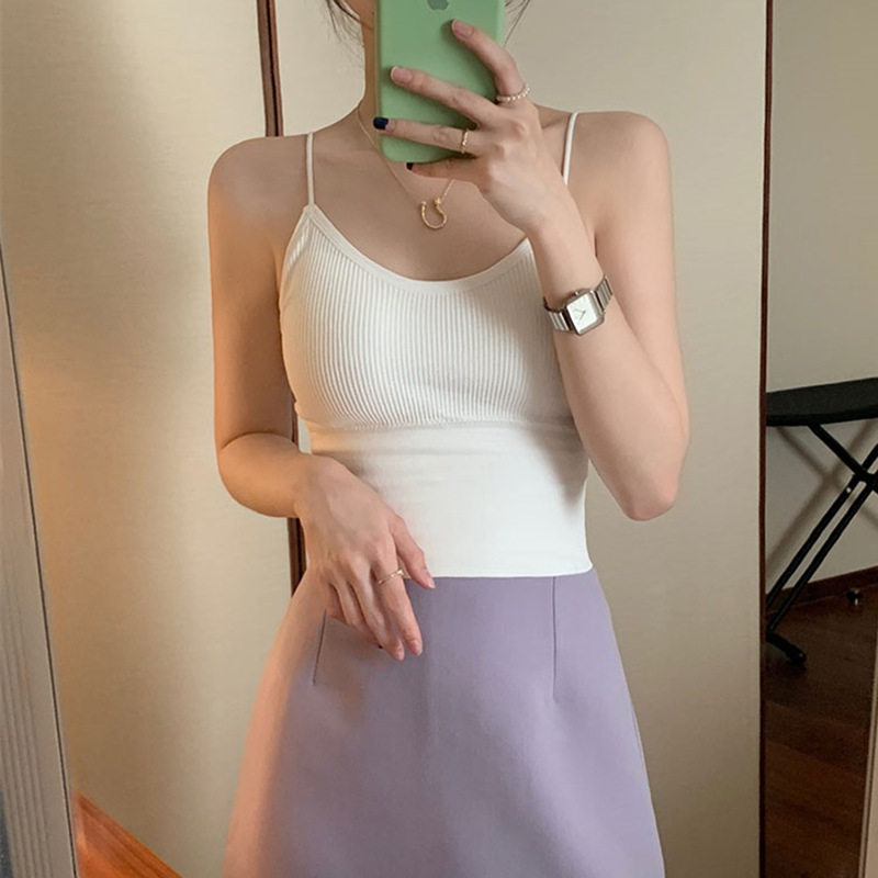早春白色内搭带胸垫打底纯欲风吊带小背心女辣妹外穿美背抹胸上衣