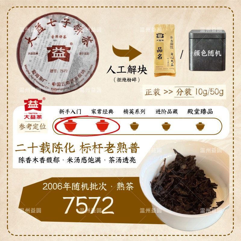 【茶样】大益2006年7572普洱熟茶饼米汤感甜润陈香品鉴袋装罐装