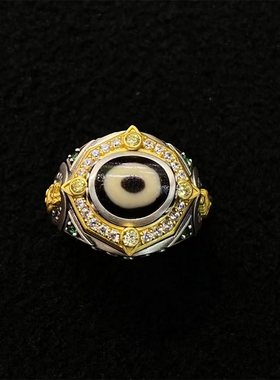 【藏玺物与悟/缘】 S925纯银镶嵌吐宝鼠F螺戒指精工银饰天珠指环