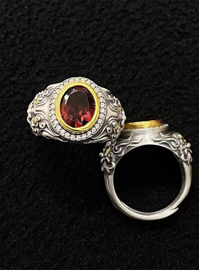 【藏玺物与悟/缘】S925纯银支巴扎彩宝戒指藏式个性复古时尚指环