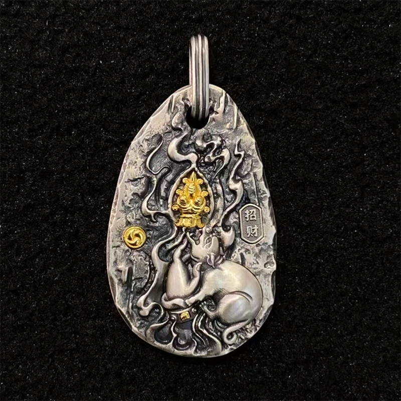 【藏玺物与悟/缘】S925纯银精工镶嵌吐宝鼠吊坠民族风招米挂坠