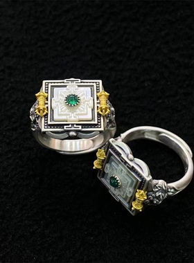 藏式925纯银镶嵌坛城金刚杵戒指