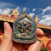 西藏直发 925银手工古法彩绘大黑天擦擦吊坠 藏玺物与悟 缘