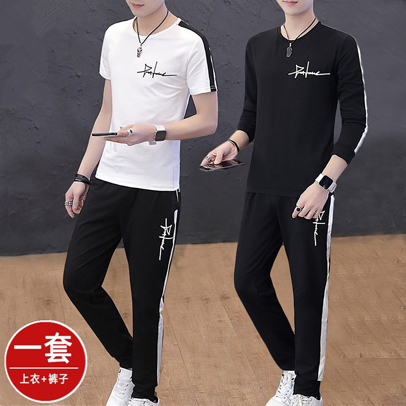 2018新款夏季套装男士短袖t恤韩版潮流帅气休闲两件套一套衣服秋