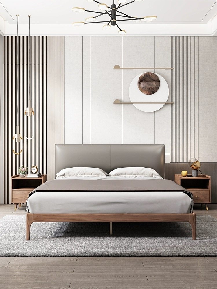 现代简约实木床1.2m1.35m次卧小户型1.5m1.8m床北欧真皮双人齐边