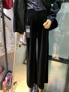 sammi clark丝绒阔腿裤女春秋 宽松坠感高腰时尚休闲直筒长裤9281