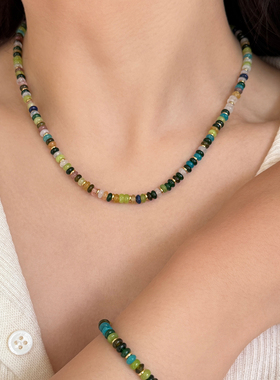 新品88折】彩色多巴胺天然石串珠项链女百搭锁骨链轻奢高级感夏天