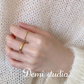 大米饰品 小众独特戒指超细方形花形叠戴食指戒简约金属不褪色女