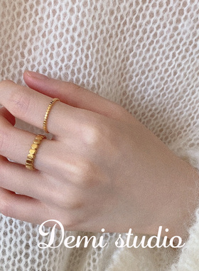 大米饰品】小众独特戒指超细方形花形叠戴食指戒简约金属不褪色女