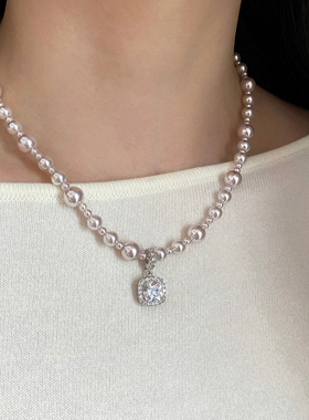 大米饰品】曼塔玫瑰方钻施家珍珠项链轻奢小众设计感颈链锁骨链女