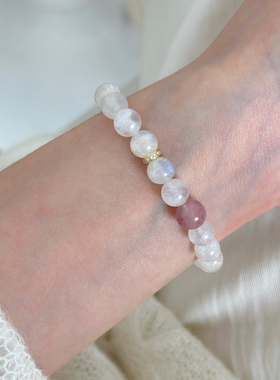 大米饰品】清透白月光石拼粉晶串珠手串小众叠戴轻奢精致手链手饰