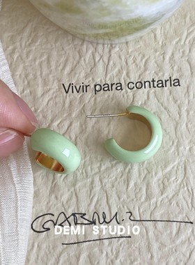 新品88折】925银针绿色滴釉耳圈耳环高级感气质耳钉轻奢耳扣耳饰
