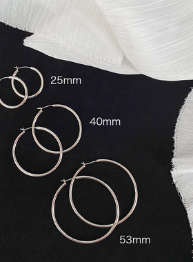 大米饰品】耳圈女气质韩国夸张大圆圈银色耳环圈圈卡扣式素圈圆环