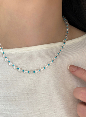 大米饰品】白水晶绿松石串珠项链小众精致国风锁骨链2025新款颈链