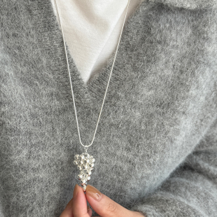 大米饰品 项链冷淡风简约吊坠毛衣链配饰 日韩小众银色葡萄串长款