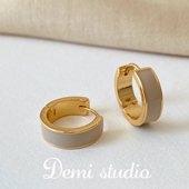 大米饰品滴釉卡其色耳圈高级感圆环耳扣耳钉百搭秋冬时髦耳环耳饰