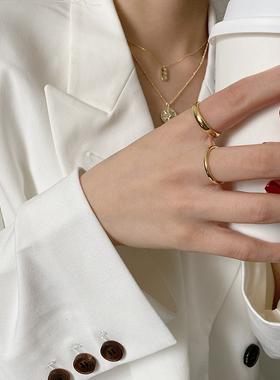 洗手不用摘戒指chic金色素圈夸张欧美钨钢细指环ins潮复古冷淡风