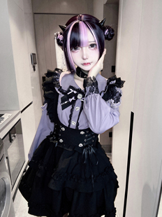 衬衣背带裙套装 量产型 紫 粉 现货 崩坏兔偶原创 黑白 蕾系