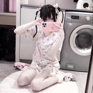 现货崩坏兔偶原创 睡衣女仆猫猫 可爱 蕾丝 量产型 短袖套装