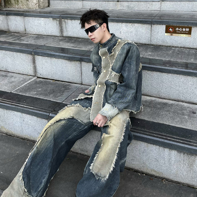 小众高级感拼接补丁牛仔套装