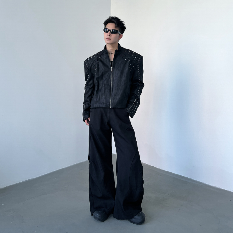 先锋解构金属钉珠立领夹克