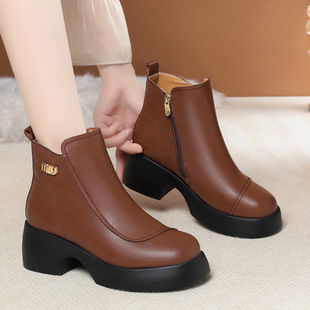 厚底短靴女新款女鞋秋冬款靴子加绒皮鞋松糕底马丁靴妈妈鞋子