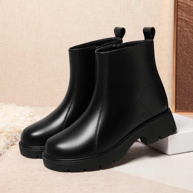 软皮切尔西短靴女2025新款春秋单