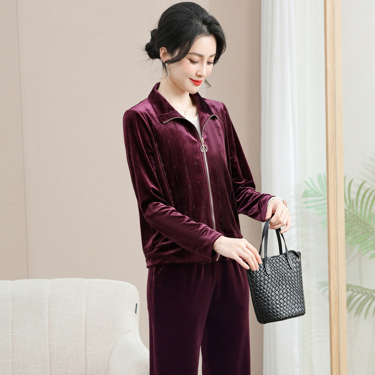 中老年女春装外套休闲时尚金丝绒上衣妈妈运动套装女春秋2025