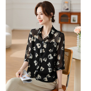 夏装 中年女士妈妈装 中老年小衫 T恤衬衫 洋气上衣 夏季 雪纺短袖 新款