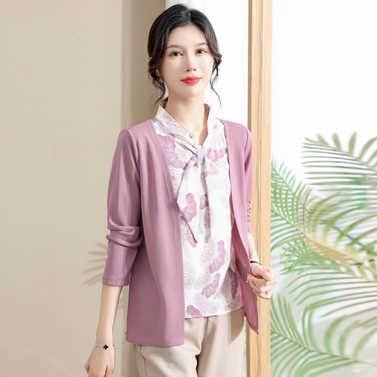 时尚中老年女装气质长袖打底小衫女妈妈春秋装新款洋气假两件