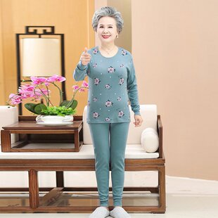 2024 半高领保暖线衣线裤 中老年女保暖内衣套装 老太太秋衣秋裤