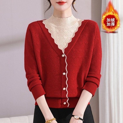 加绒妈妈毛衣半高领加厚一体绒