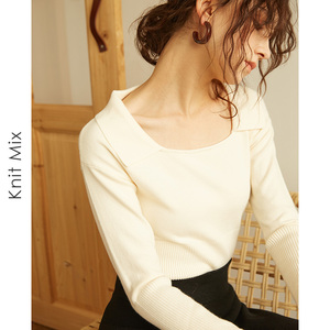 打底针织衫本命年女装2021秋冬新款方领红色上衣内搭洋气时尚毛衣