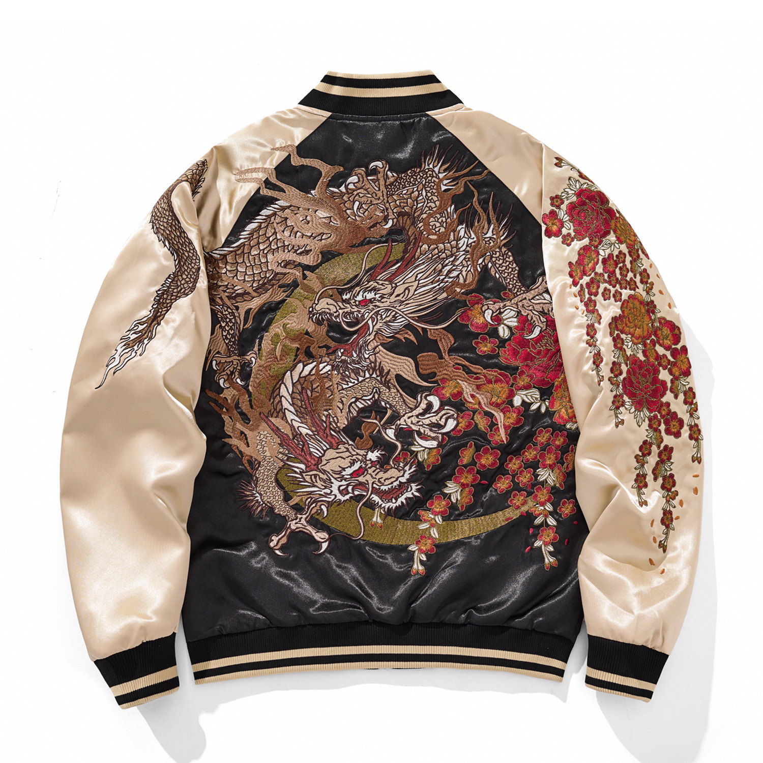 千往春秋新款重工龙刺绣棒球服夹克中国风男士外套国潮三龙上衣新