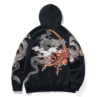 国风潮牌拉链开衫卫衣横须贺重工青龙朱雀刺绣男女情侣春秋季外套