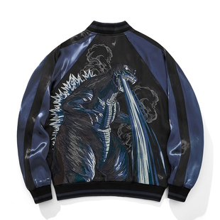 新款怪兽动漫个司拉刺绣夹克男外套上衣横须贺刺绣棒球服卡通开衫