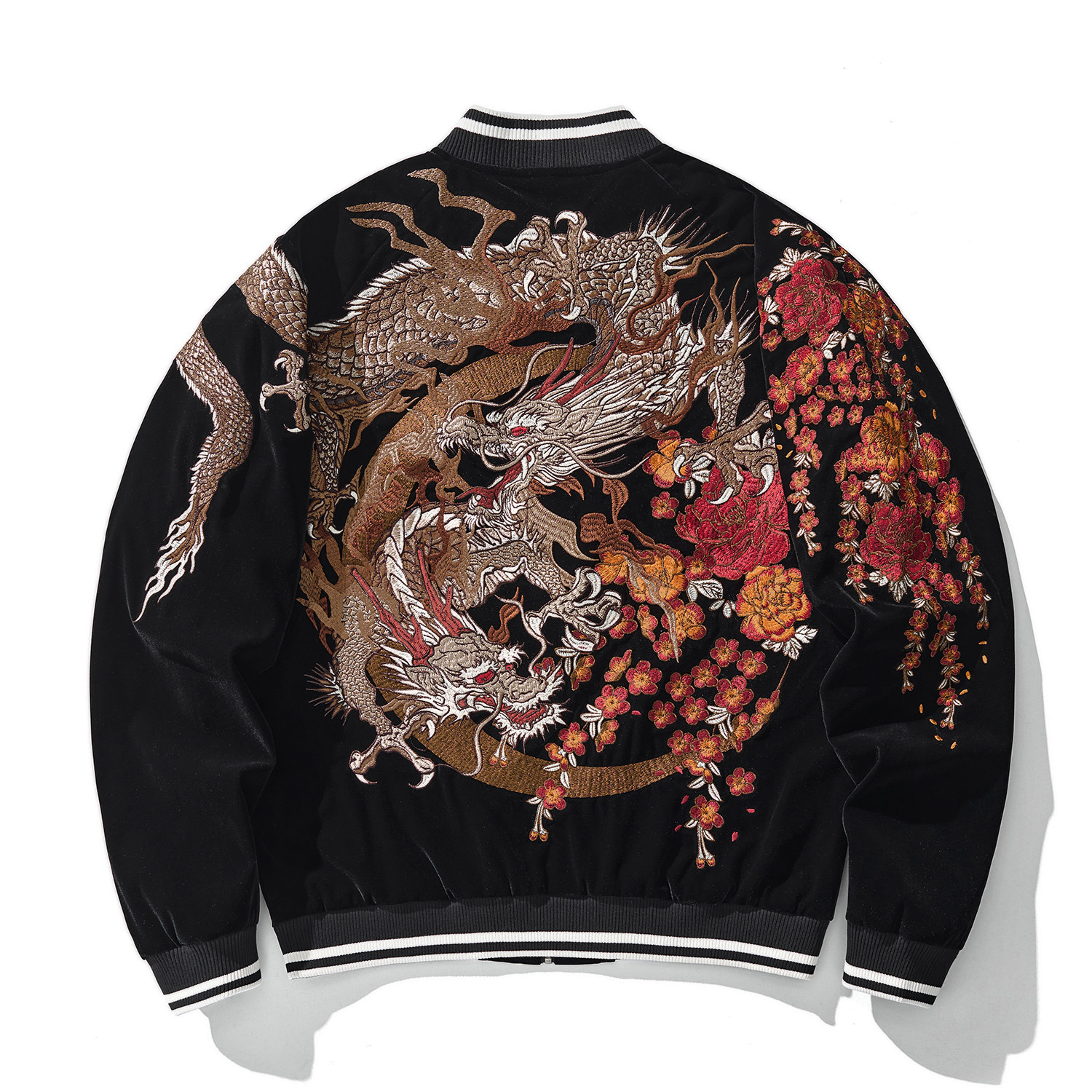 群龙平绒刺绣龙年红色中国风重磅男女外套棒球服夹克上衣春秋潮牌