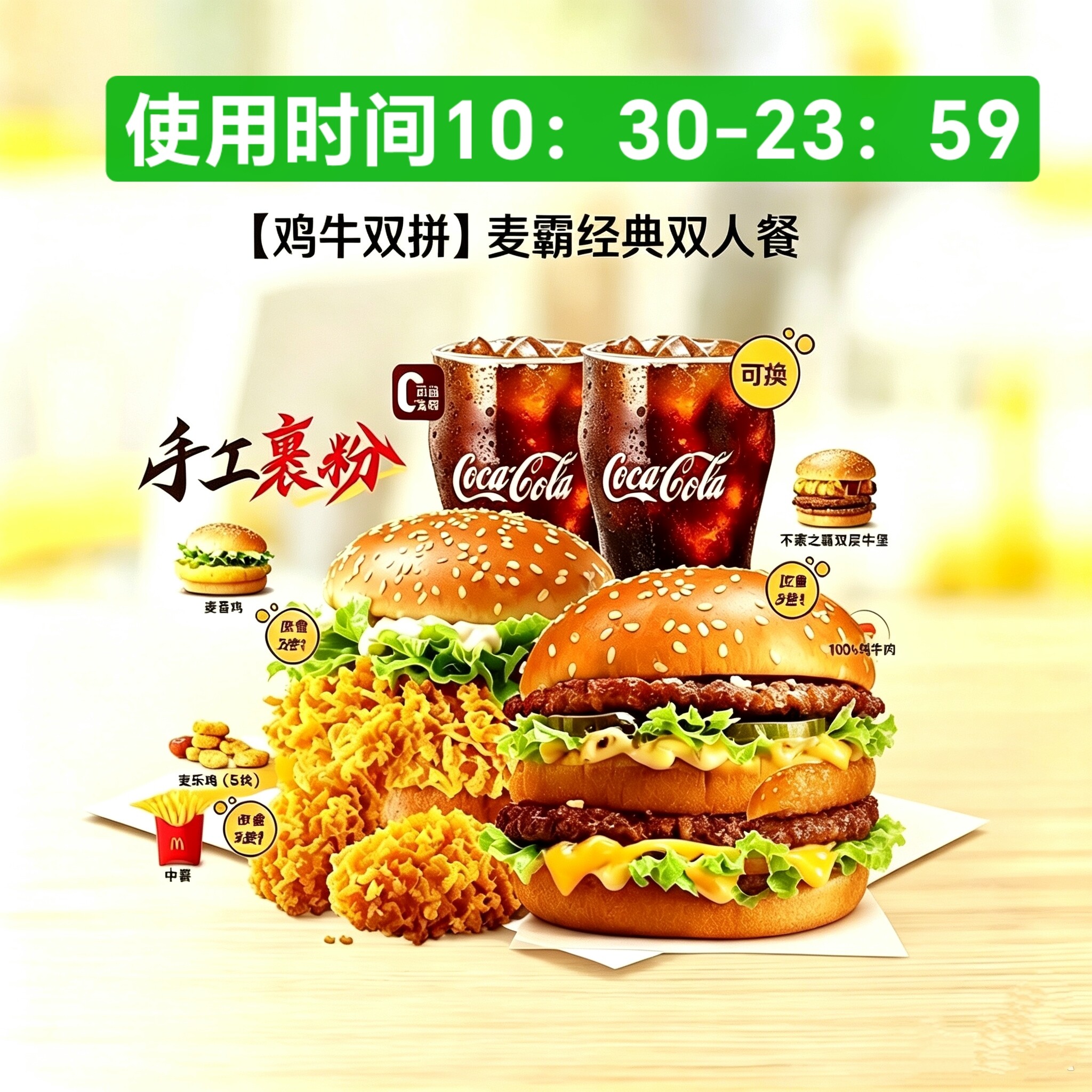 【门店扫码核销】麦当劳优惠券鸡牛双拼麦霸经典双人餐辣翅薯条