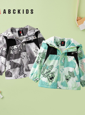 abckids童装儿童春秋款男童外套2024新款秋季薄绒冲锋衣小童连帽